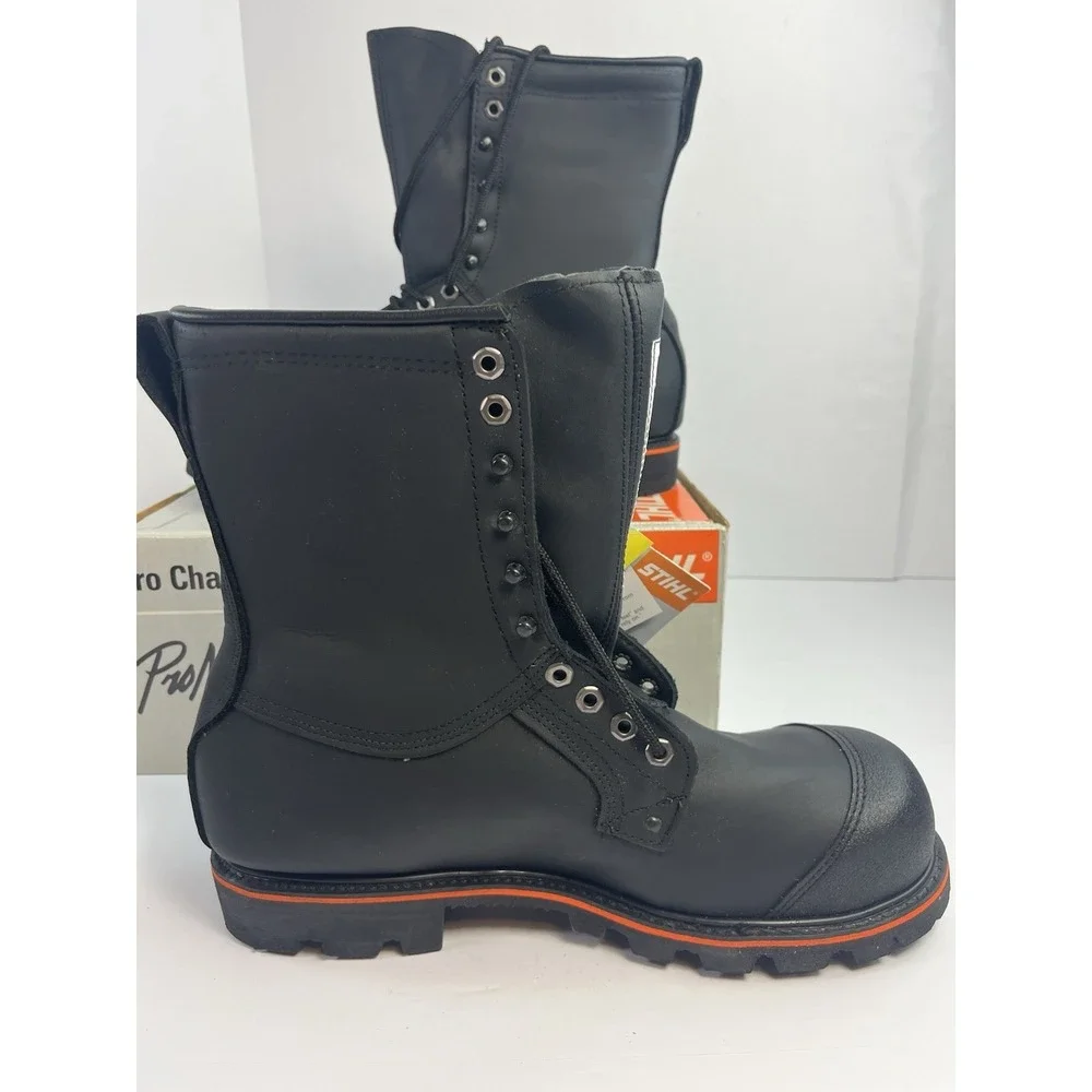 Stihl Promark Pro Chainsaw Boots Men's Size 12.5M Black Leather Steel Toe